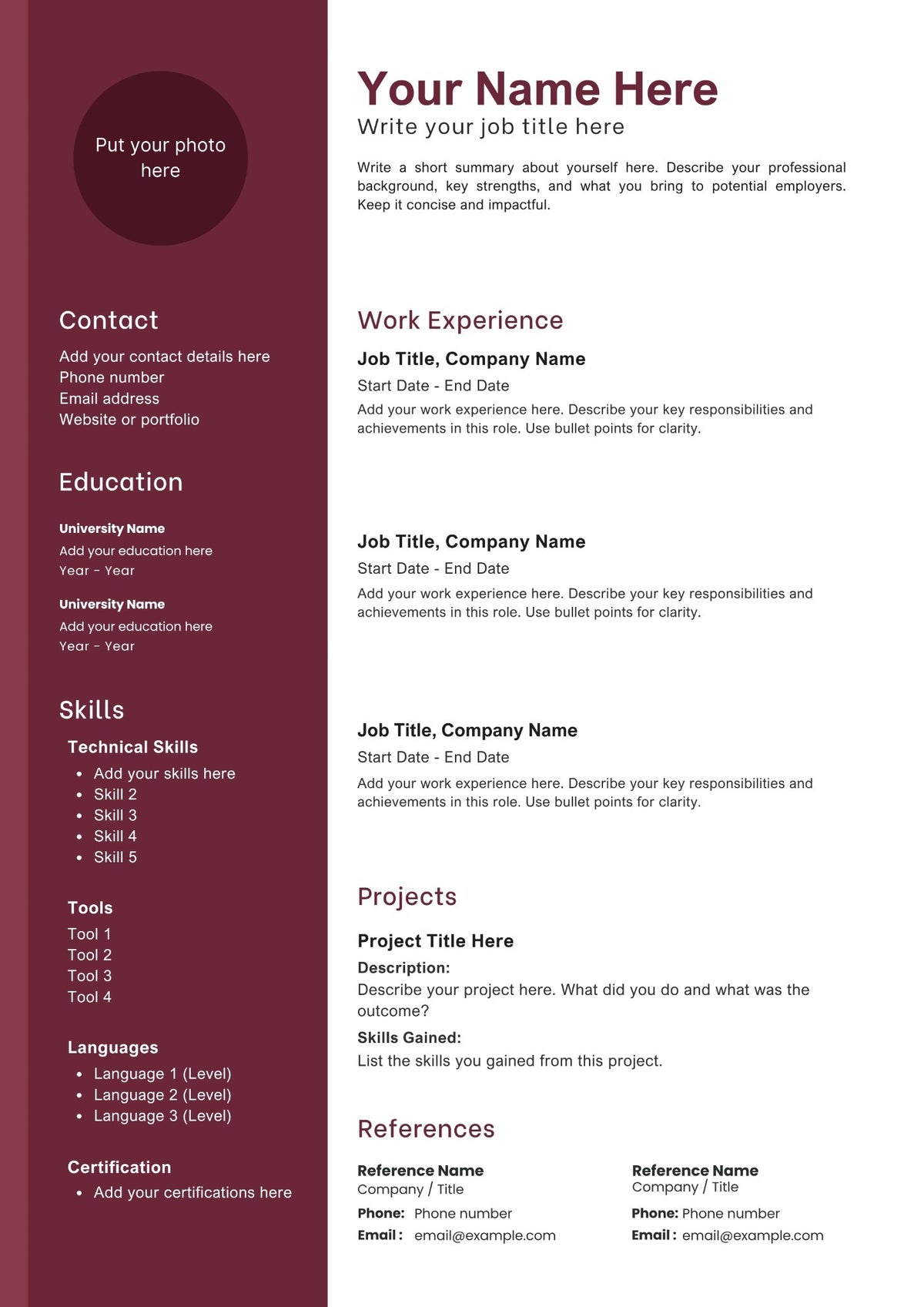Modern Burgundy Resume & CV Template